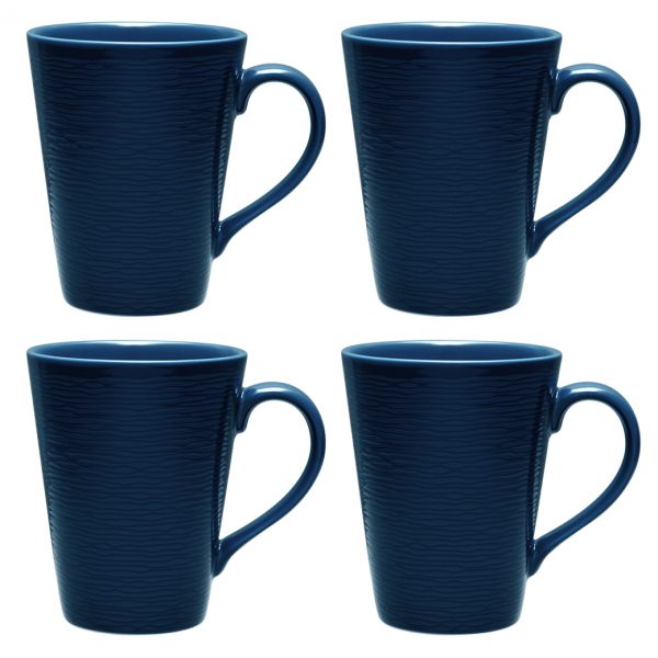 Navy on Navy Swirl Fine Porcelain Mug Set of 4 (350ml)