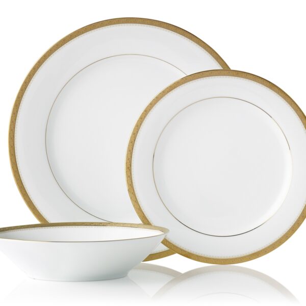 Charlotta Gold Fine Porcelain Microwave Safe 12pce Dinner Setting for 4