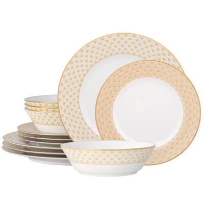 Trocadero Gold Fine Porcelain 12pce Dinner Setting for 4